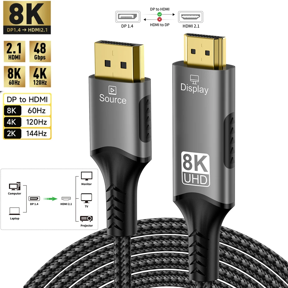 8K DisplayPort-HDMI 호환 케이블 8K@60Hz 4k@120hz DP-HDMI 어댑터 디스플레이 포트 PC HDTV 프로젝터 Xbox용 비디오 오디오 title=8K DisplayPort-HDMI 호환 케이블 8K@60Hz 4k@120hz DP-HDMI 어댑터 디스플레이 포트 PC HDTV 프로젝터 Xbox용 비디오 오디오 