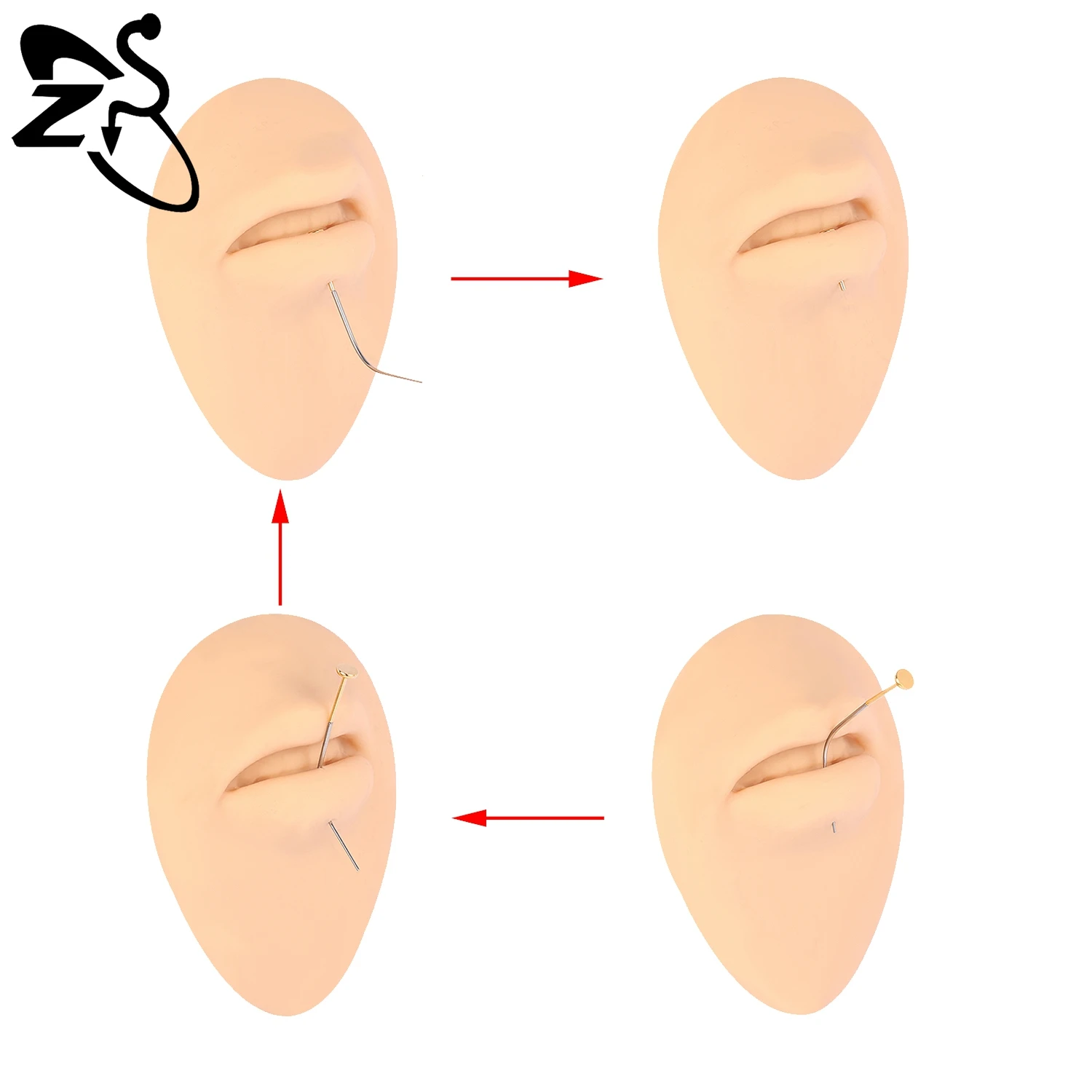ZS 1 PC 직선 곡선 스테인레스 스틸 테이퍼 도구 귀/코/배꼽 피어싱 도구 용 보조 키트의 나사없는 삽입 나사