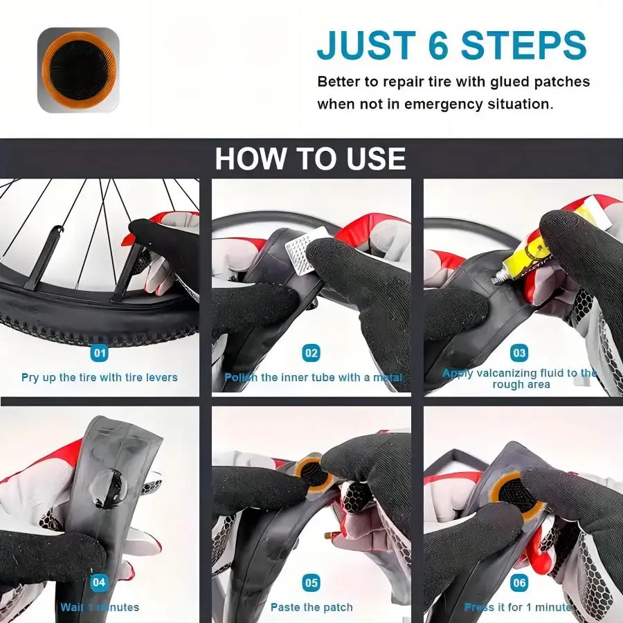 자전거 타이어 수리 키트-패치, 타이어 필름, 그라인딩 필름, 크로우바, 사이클링 타이어 패치 수리 키트, 다기능 도구