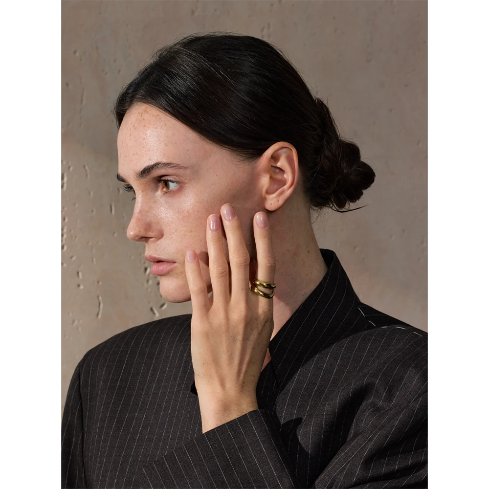 이햅업 6789 #   스테인레스 스틸 금속 더블 레이어 기하학적 캐스트 고품질 반지 방수 질감 패션 일일 보석