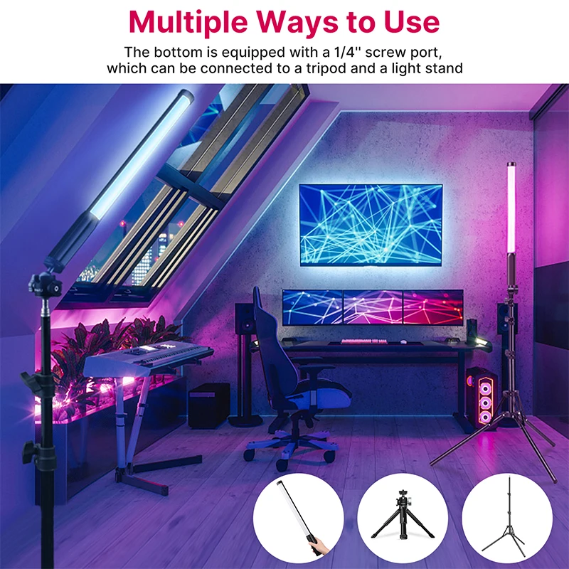 Ulanzi VL119 핸드 헬드 RGB 다채로운 스틱 라이트 19.68 인치 핸드 헬드 LED 라이트 완드 CRI 95 + 2500K-9000K 사진 스튜디오 램프