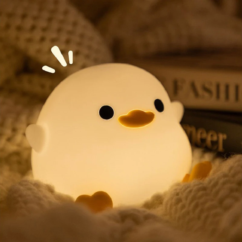 Doudou Duck 야간 조명 어린이 선물, 소프트 라이트 아이 케어, USB 충전 타이밍, 자동 클랩 실리콘 램프, 1 개