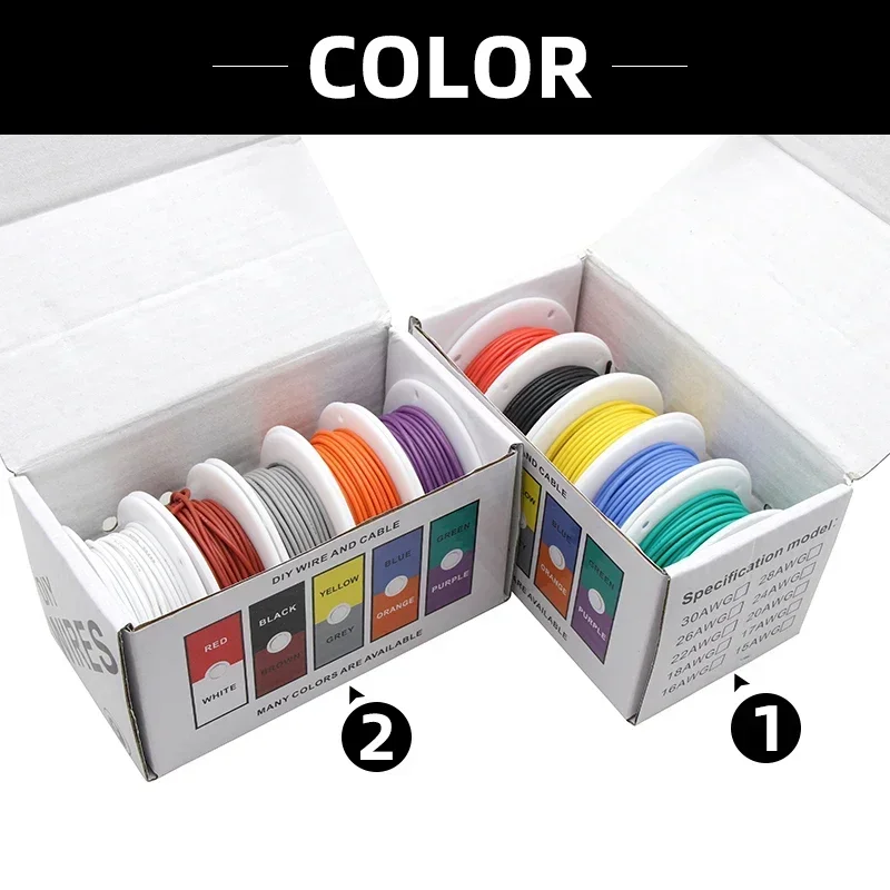 내열성 유연한 실리콘 와이어, 연선 케이블, 전기 주석 도금 구리선, 5 가지 색상 혼합 키트, 30, 28, 26, 24, 22, 20, 18, 16AWG