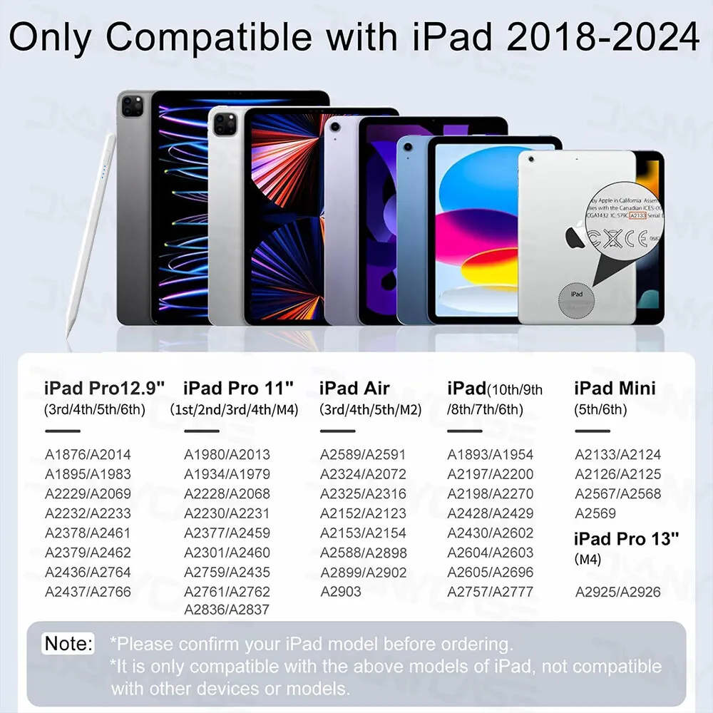 iPad 스타일러스 연필 2024 iPad Air 11 Air 13 M2 Pro 13 11 M4 5/6/7/8/9/10세대 Air 3/4/5 Mini 5 6(팜 거부 기능 포함)