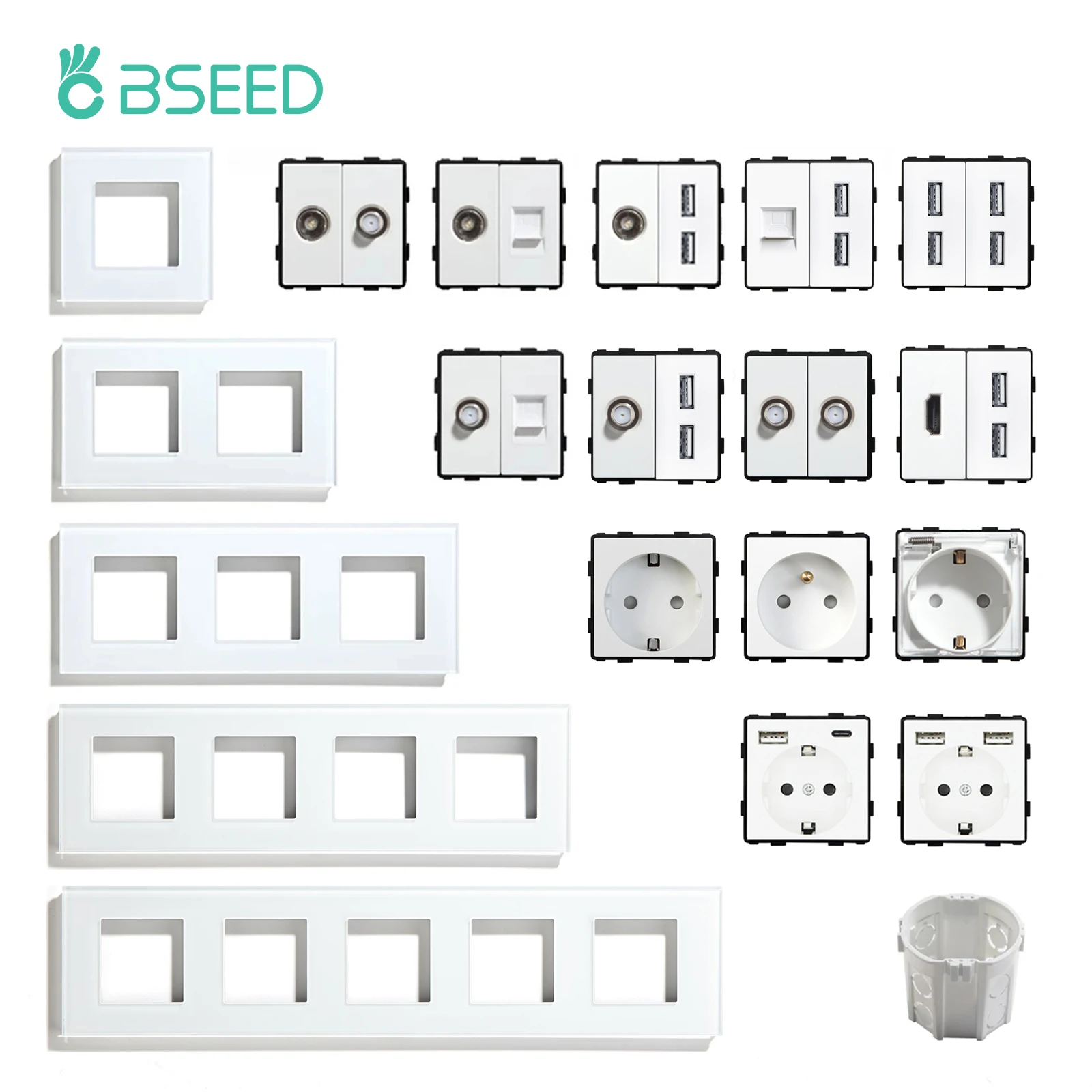 BSEED EU 표준 USB 콘센트 RJ45 인터넷 티비 ST 기능 부품 벽 전기 소켓 유리판 DIY 조합만 title=BSEED EU 표준 USB 콘센트 RJ45 인터넷 티비 ST 기능 부품 벽 전기 소켓 유리판 DIY 조합만 
