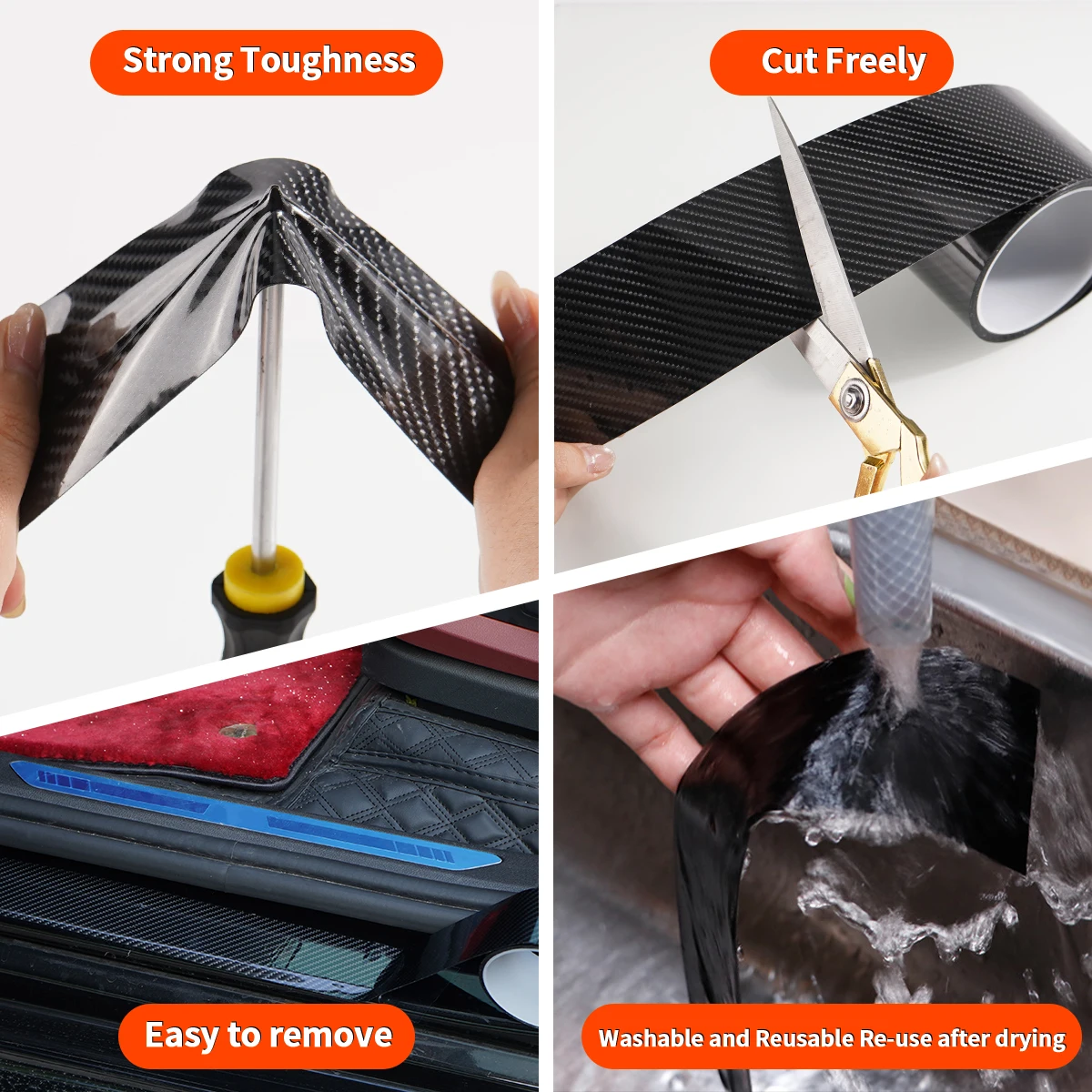 탄소 섬유 스티커 자동차 도어 씰 보호 필름 자동 도어 씰 가장자리 사이드 미러 B 필러 용 방수 스크래치 테이프