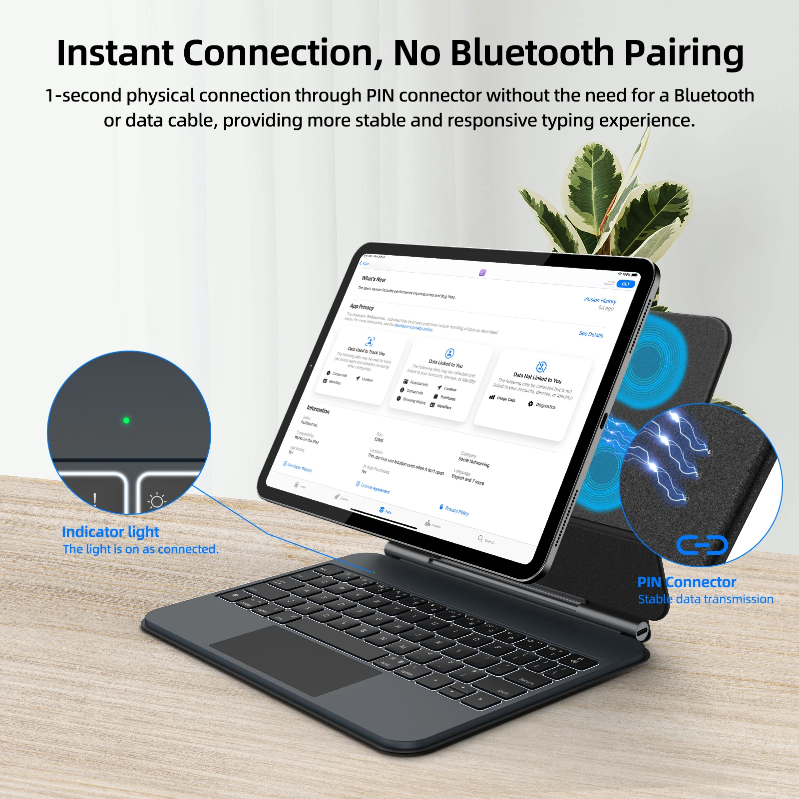 GOOJODOQ 스마트 플러그 앤 플레이 매직 키보드 케이스, iPad Pro 11 2024 M4 iPad Air 4/5/6 멀티 터치 터치 패드, 스마트 역방향 충전