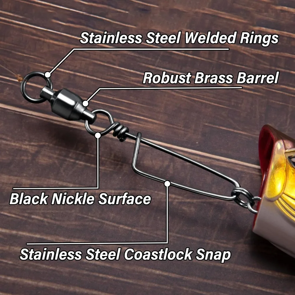 FishTrip 낚시 스냅 회전 볼 베어링 회전, 스테인리스 스틸, 코스트록 스냅, 부식 방지, 블랙 니켈 코팅