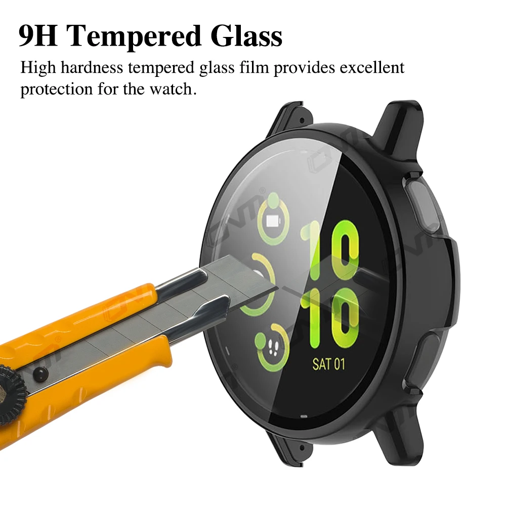 프리미엄 PC 케이스 및 강화 유리, Garmin Vivoactive 5 용 스크래치 방지 스크린 보호대 필름 및 범퍼 보호 커버 액세서리