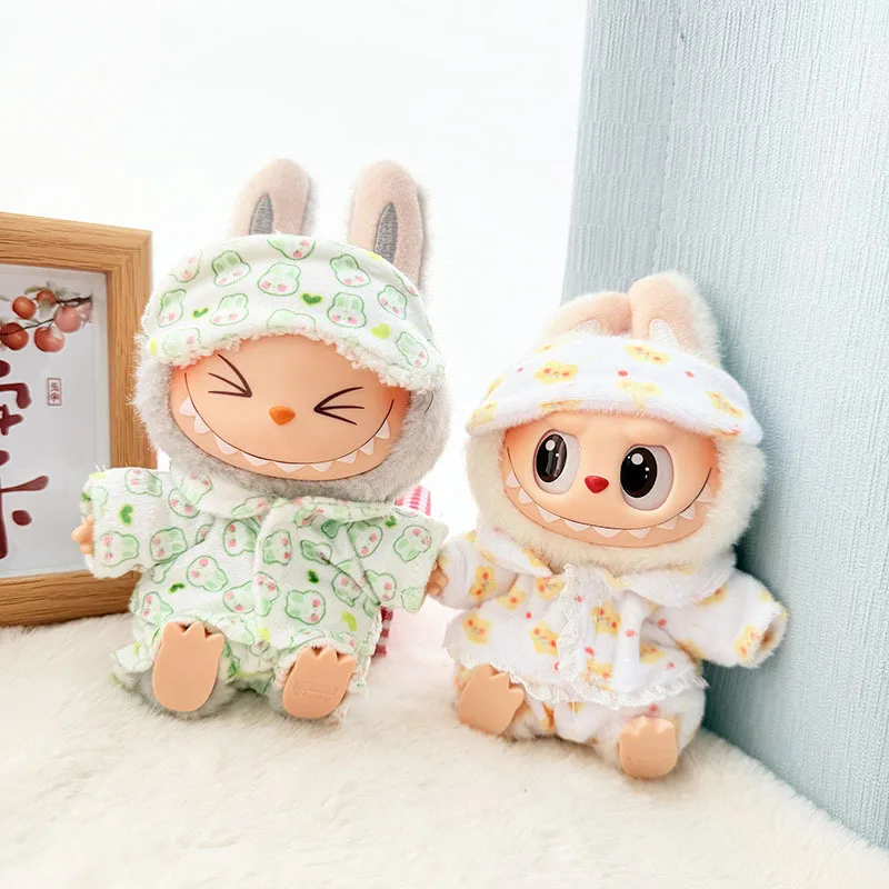 15cm/17cm Labubu I II 인형 옷 귀여운 아이 마스크 잠옷 3 피스 세트 액세서리 의류 봉제 인형 의류