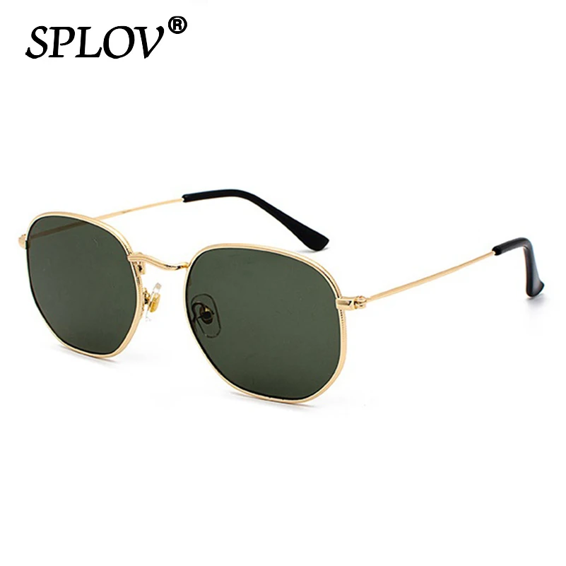 육각형 남성 여성 선글라스 사각형 다각형 태양 안경 브랜드 디자이너 Retro Shades Metal Frame Eyewear TOP UV400 de sol hombre