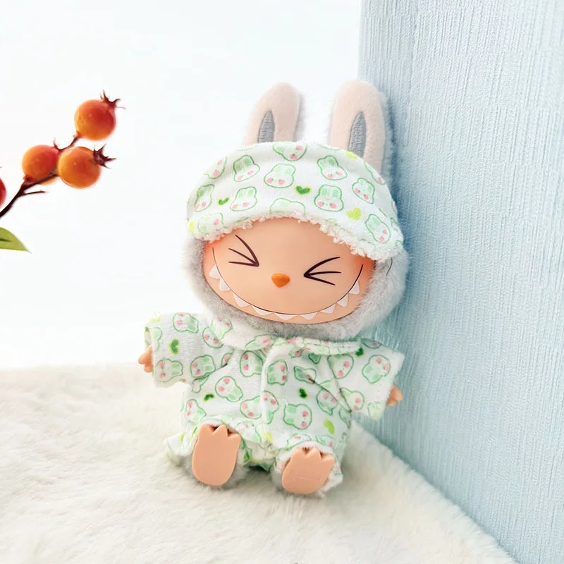 15cm/17cm Labubu I II 인형 옷 귀여운 아이 마스크 잠옷 3 피스 세트 액세서리 의류 봉제 인형 의류