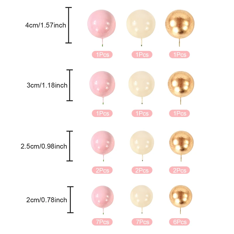 핑크 골드 진주 공 컵케이크 토퍼, 생일 파티, 웨딩 장식, 베이비 샤워, 32 개/세트