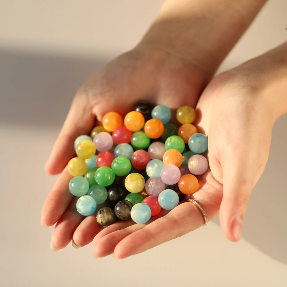 10Pcs 8mm 10mm 다채로운 수지 구슬 DIY 수제 목걸이 팔찌 쥬얼리에 대 한 라운드 느슨한 스페이서 비즈 액세서리 만들기