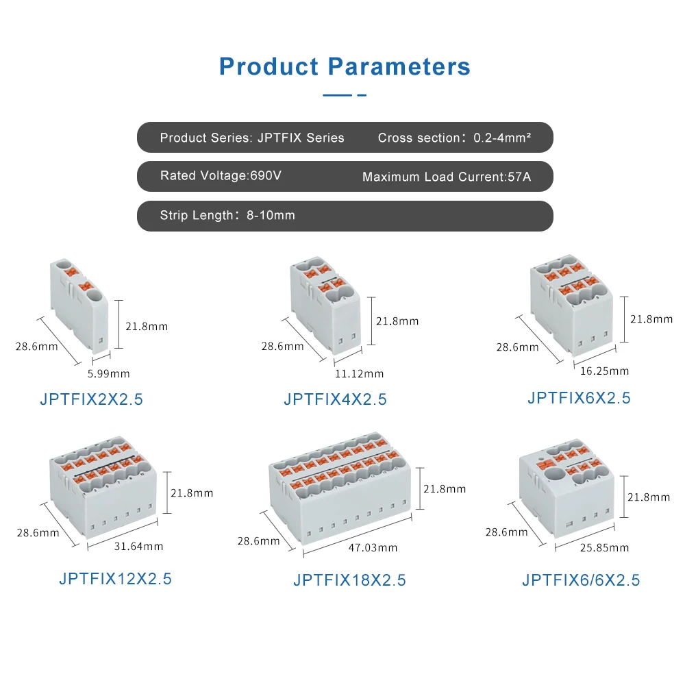 분배 블록 PTFIX 2.5mm² 2/4/6/7/12/13/18/19 연결 푸시인 전력 터미널 블록 커넥터 Din 레일 장착