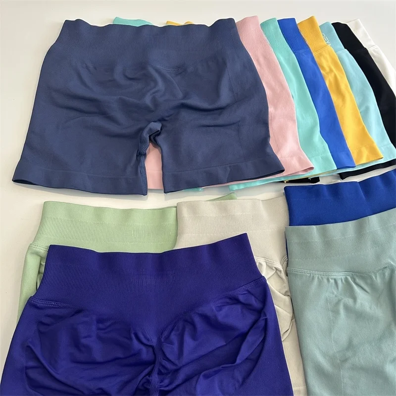 노로고 로우 리브드 밴드 요가 숏팬츠 심리스 스크런치 힙 운동복 짐 숏팬츠 부티 스트레치 러닝 숏팬츠 피트니스 의류