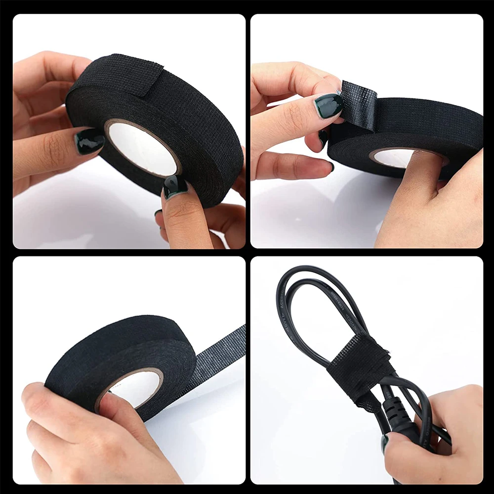 1-4pcs 15/25M 고온 와이어 하네스 포장 테이프 자기 접착 자동차 배선 하네스 자동차 소음 댐핑을위한 패브릭 테이프