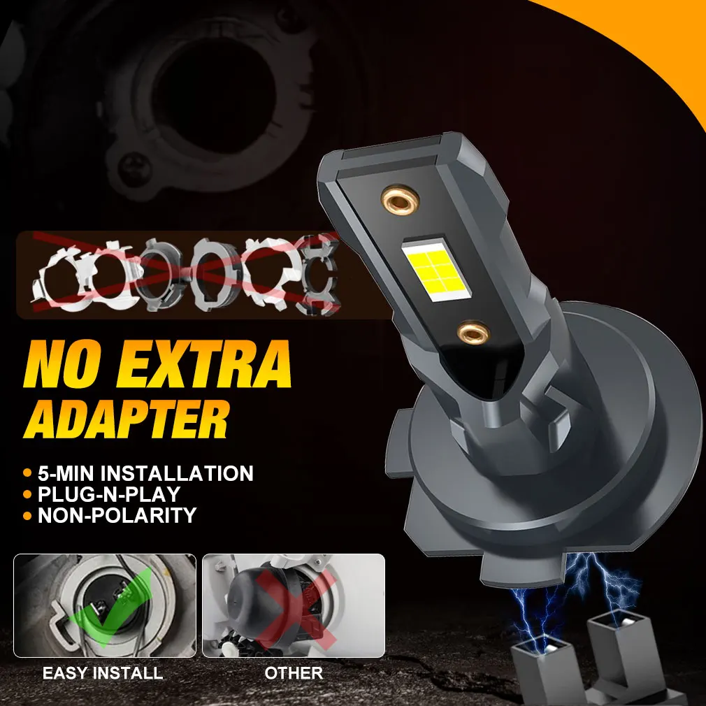 CSP 3570 자동차 헤드 램프 자동 미니 캔버스 LED 전구 터보 라이트, 22000LM, H7, 12 개, 6500K, 12V, 110W, 2 개