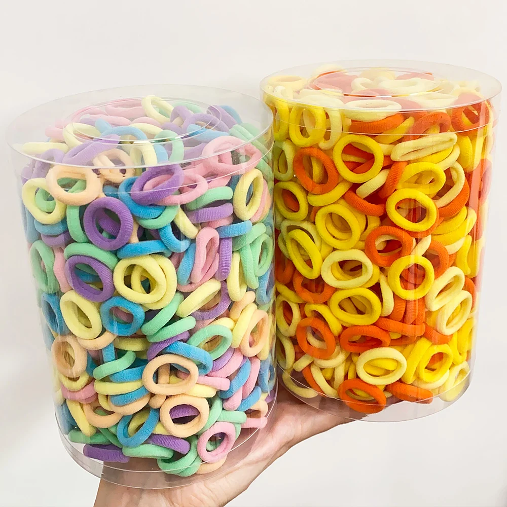 200pcs 여자 여자 다채로운 나일론 탄성 헤어 밴드 포니 테일 잡아 작은 머리 넥타이 고무 밴드 Scrunchie 헤어 액세서리