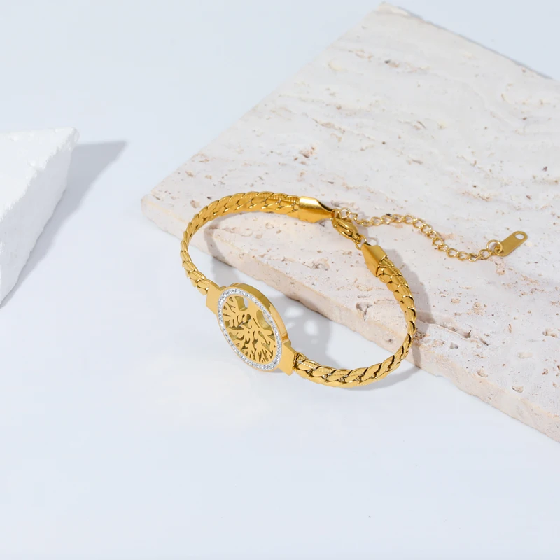 GANEMLY 316L 스테인레스 스틸 생명의 나무 여성을위한 팔찌 패션 18K 골드 도금 손목 체인 방수 보석 레이디 선물