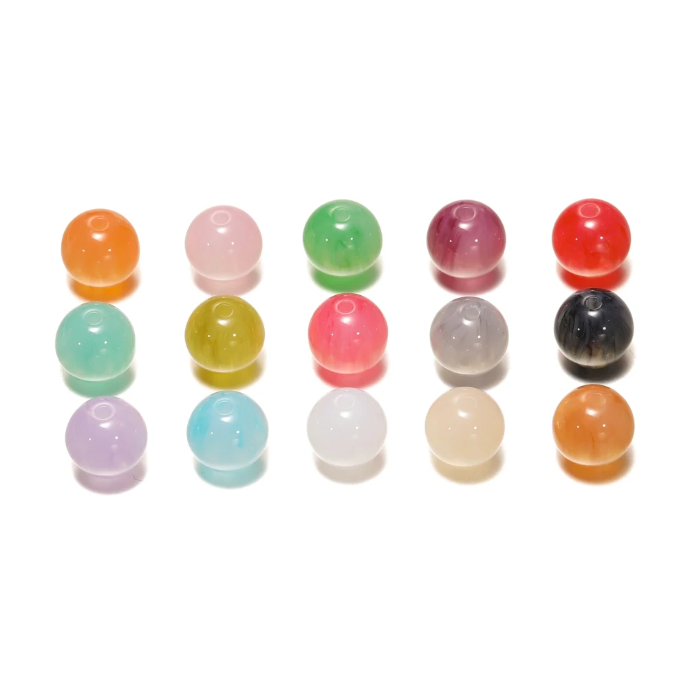 10Pcs 8mm 10mm 다채로운 수지 구슬 DIY 수제 목걸이 팔찌 쥬얼리에 대 한 라운드 느슨한 스페이서 비즈 액세서리 만들기