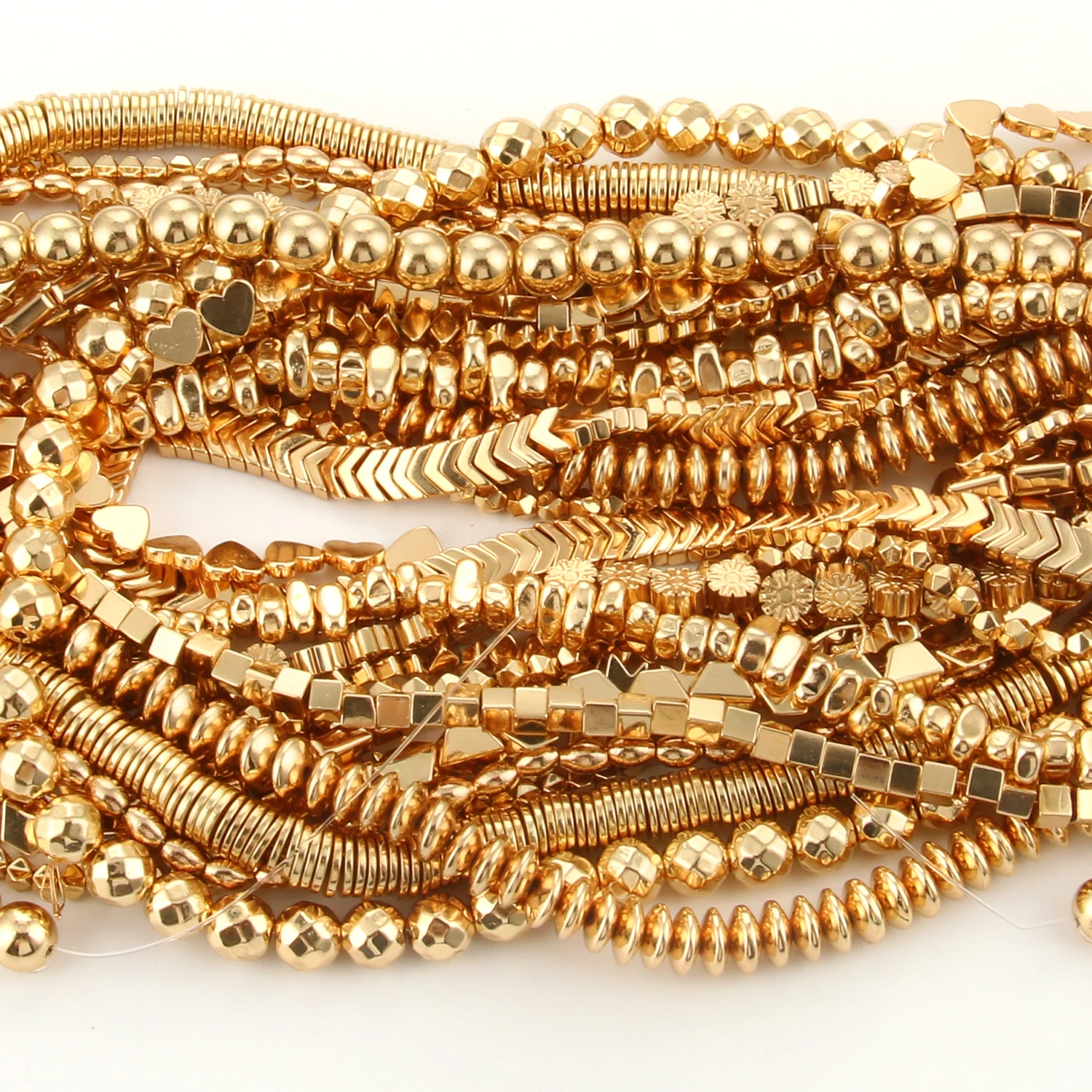 자연 14k 골드 도금 적철광 비즈 불규칙한 라운드 하트 큐브 Rondelle 스페이서 비즈 쥬얼리 만들기 Diy 팔찌 목걸이