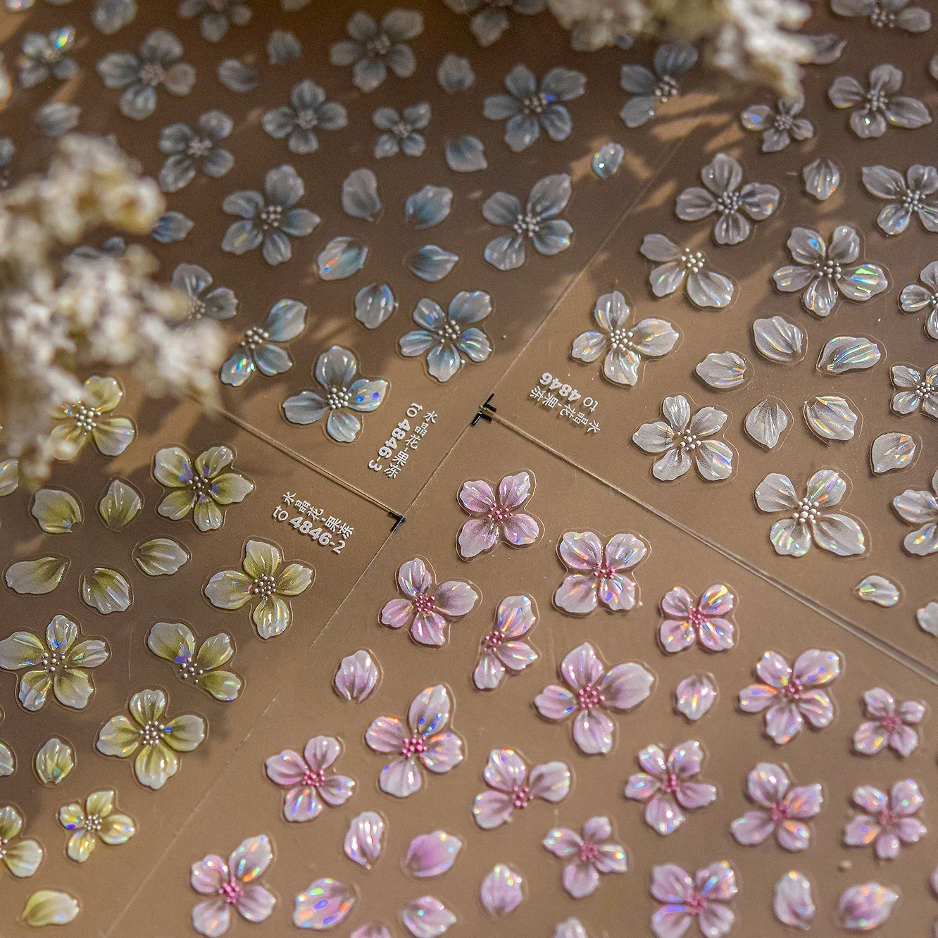 힙스터 순백색 꽃 장미 용수철 백합 작약 동백 데이지 젤리 벚꽃 목련 네일 아트 스티커, 매니큐어 데칼