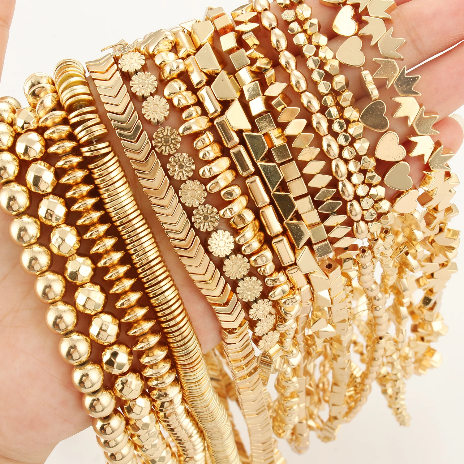 자연 14k 골드 도금 적철광 비즈 불규칙한 라운드 하트 큐브 Rondelle 스페이서 비즈 쥬얼리 만들기 Diy 팔찌 목걸이