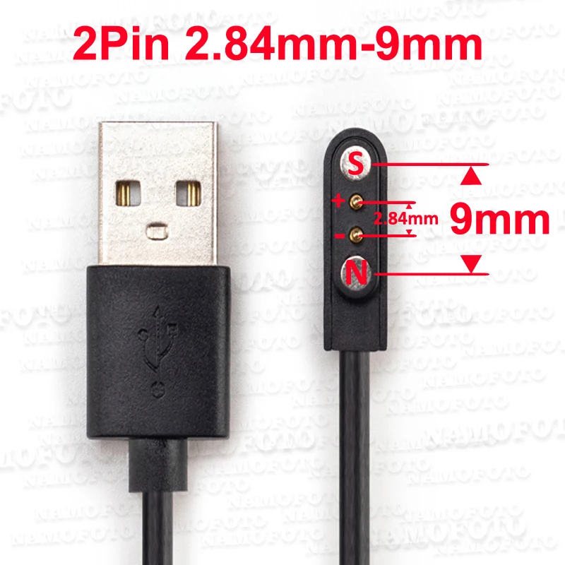 범용 2Pin 4mm 7.62mm 4Pin Dock 충전기 어댑터 자기 충전 케이블 스마트 시계 전원 와이어 용 USB 충전 라인 코드