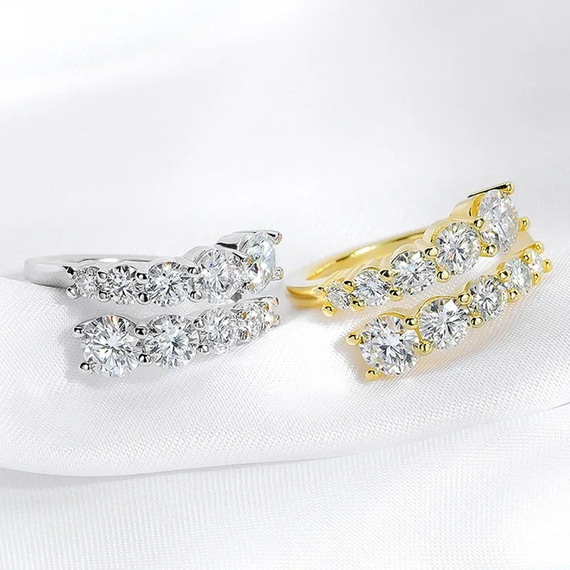 Smyoue 10 보석 여성을위한 전체 Moissanite 반지 스파클링 완벽한 실험실 만든 다이아몬드 웨딩 밴드 S925 스털링 실버 주얼리