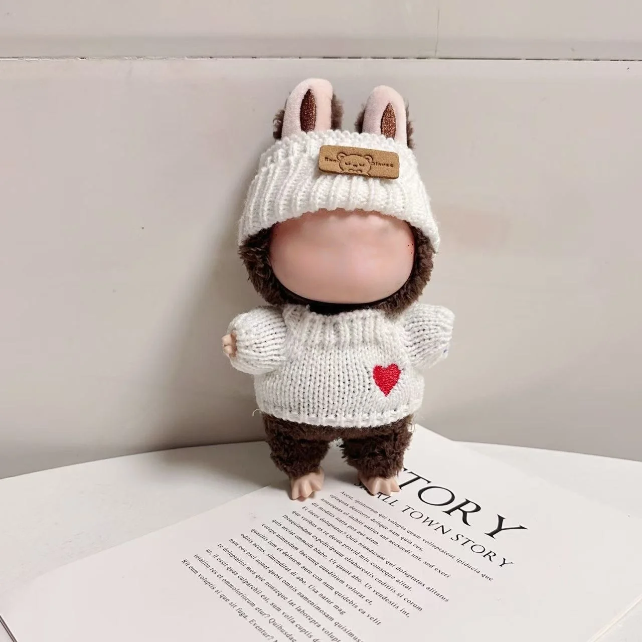 17cm 라푸푸 인형 의류 몬스터 복장 액세서리 앉아 파티 라푸푸 편지 모자 러브 스웨터 캐주얼 신발