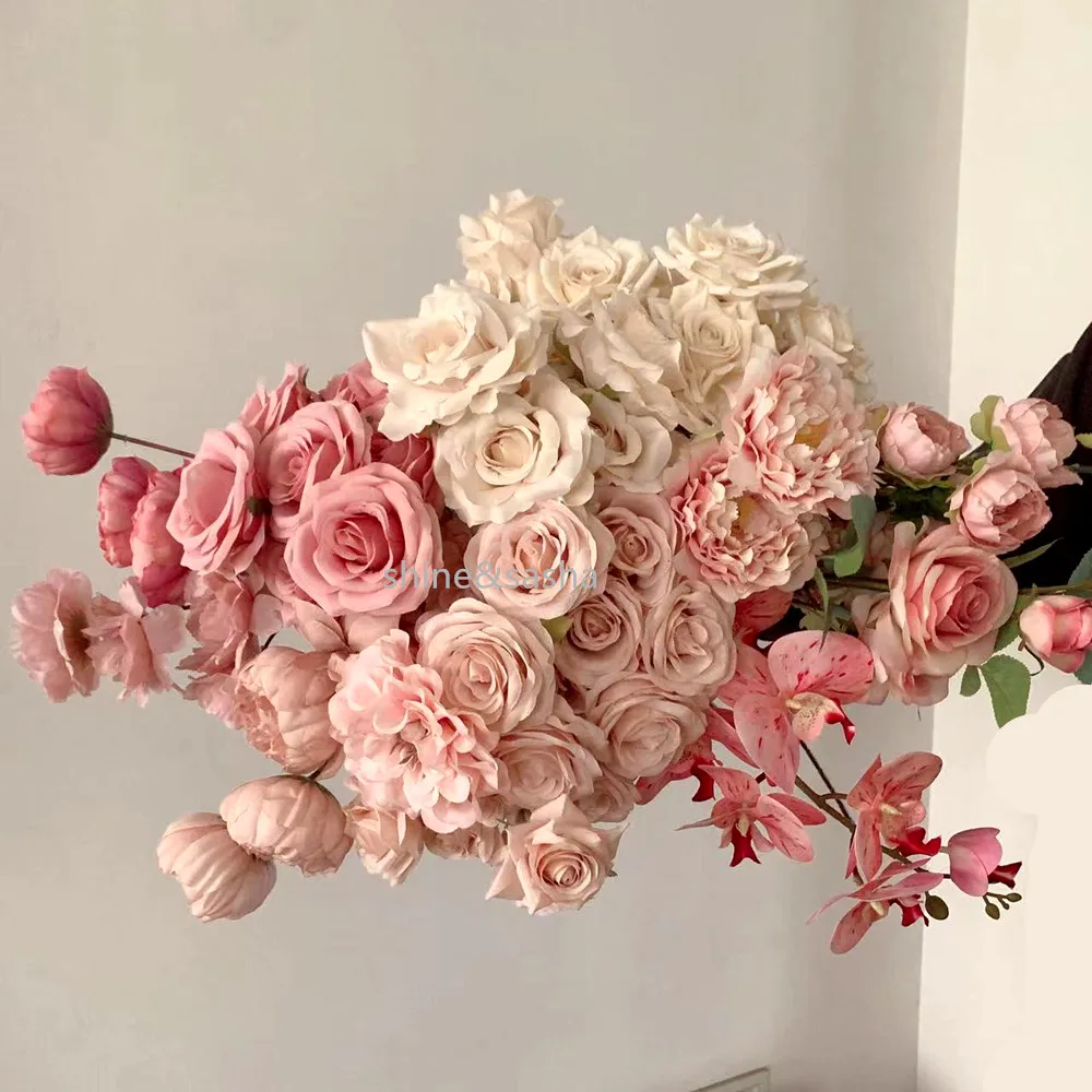 7 머리 장미 꽃다발 인공 꽃 베이지 아이보리 빈티지 로즈 거실 마른 꽃 장식 결혼식