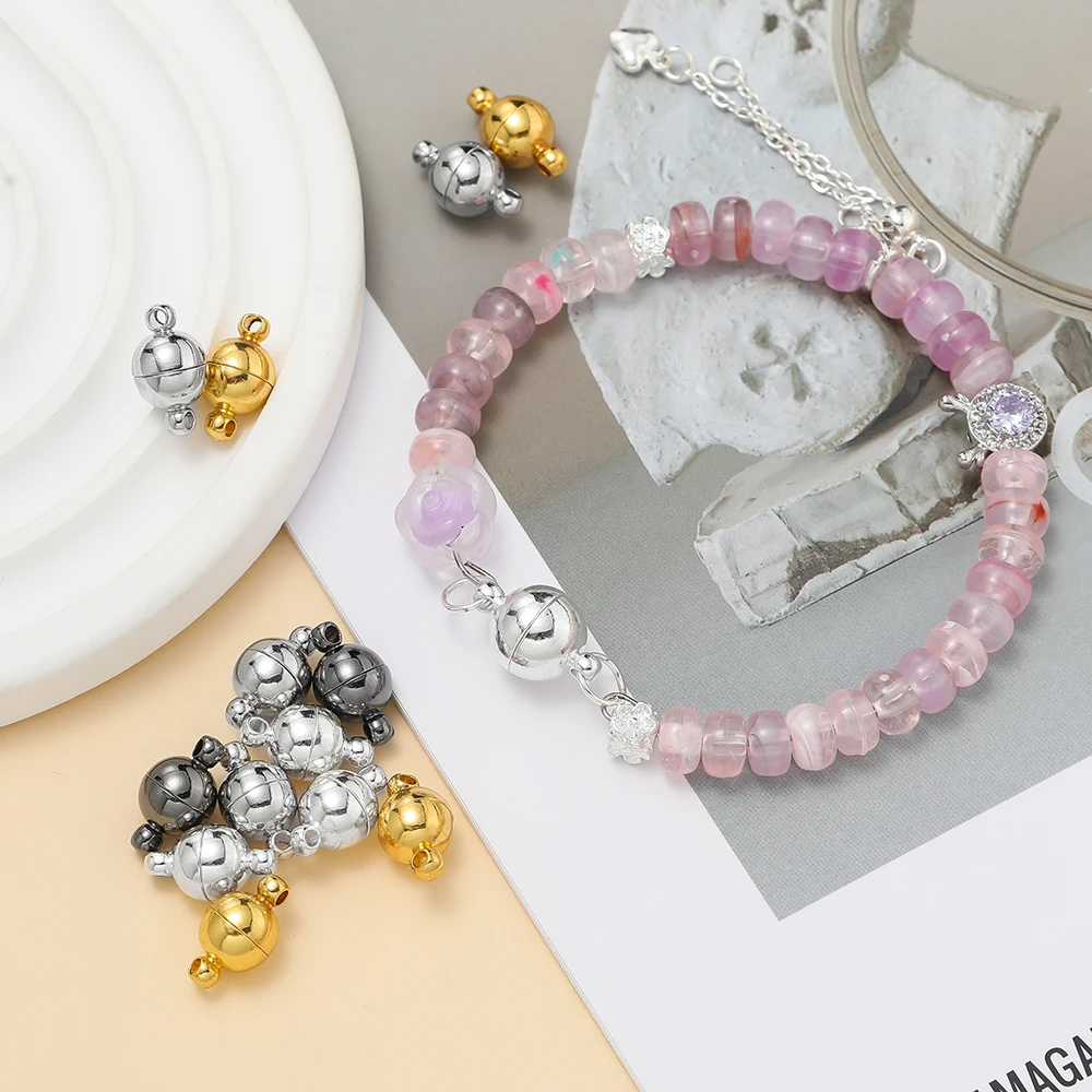 10 짝/몫 6/8/10mm 라운드 마그네틱 커넥터 Clasps 자석 매력 DIY 쥬얼리에 대 한 엔드 캡 커플 팔찌 목걸이 만들기