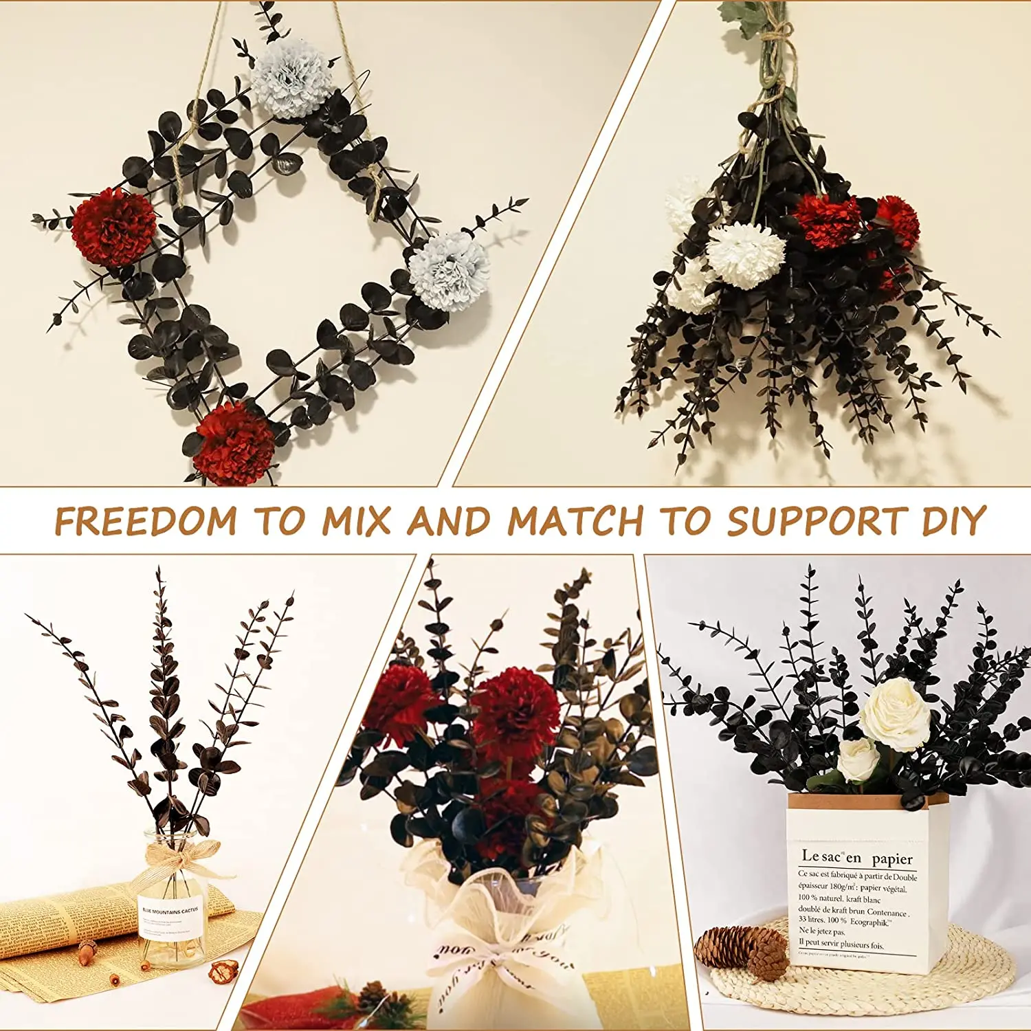 Yannew 12pcs 인공 유칼립투스 줄기 실버 달러 녹지 가짜 식물 결혼식 꽃다발 꽃꽂이 홈 장식