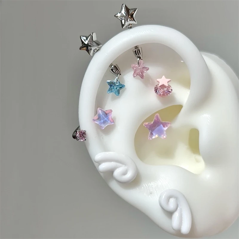 달콤한 천사의 날개 스테인레스 스틸 귀 뼈 손톱 여성을위한 귀여운 아크릴 러브 하트 크로스 귀걸이 바디 펑크 액세서리