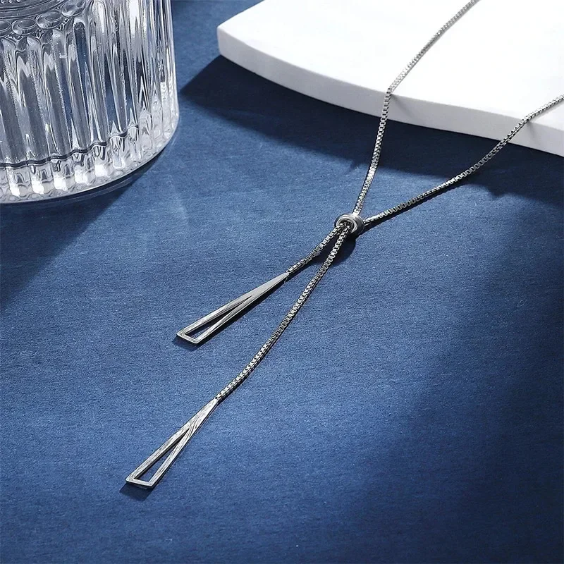 금속 스타일 실버 컬러 삼각형 펜던트 목걸이 여성을위한 유행 간단한 매력 Y Lariat 목걸이 Boho 미니멀리스트 쥬얼리