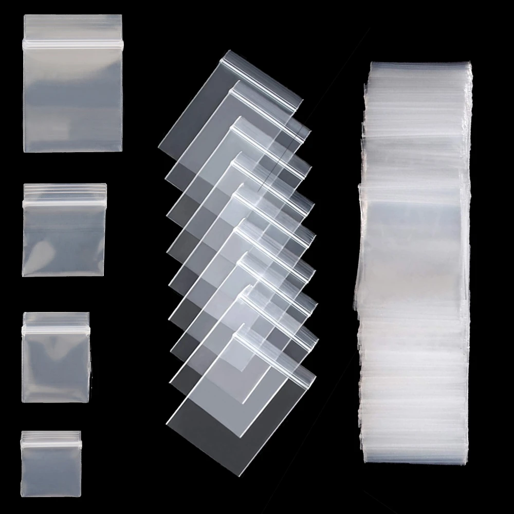 100pcs 미니 플라스틱 저장 가방 Resealable 셀프 씰링 지퍼 작은 비즈니스 보석 저장 포장을위한 명확한 플라스틱 주머니