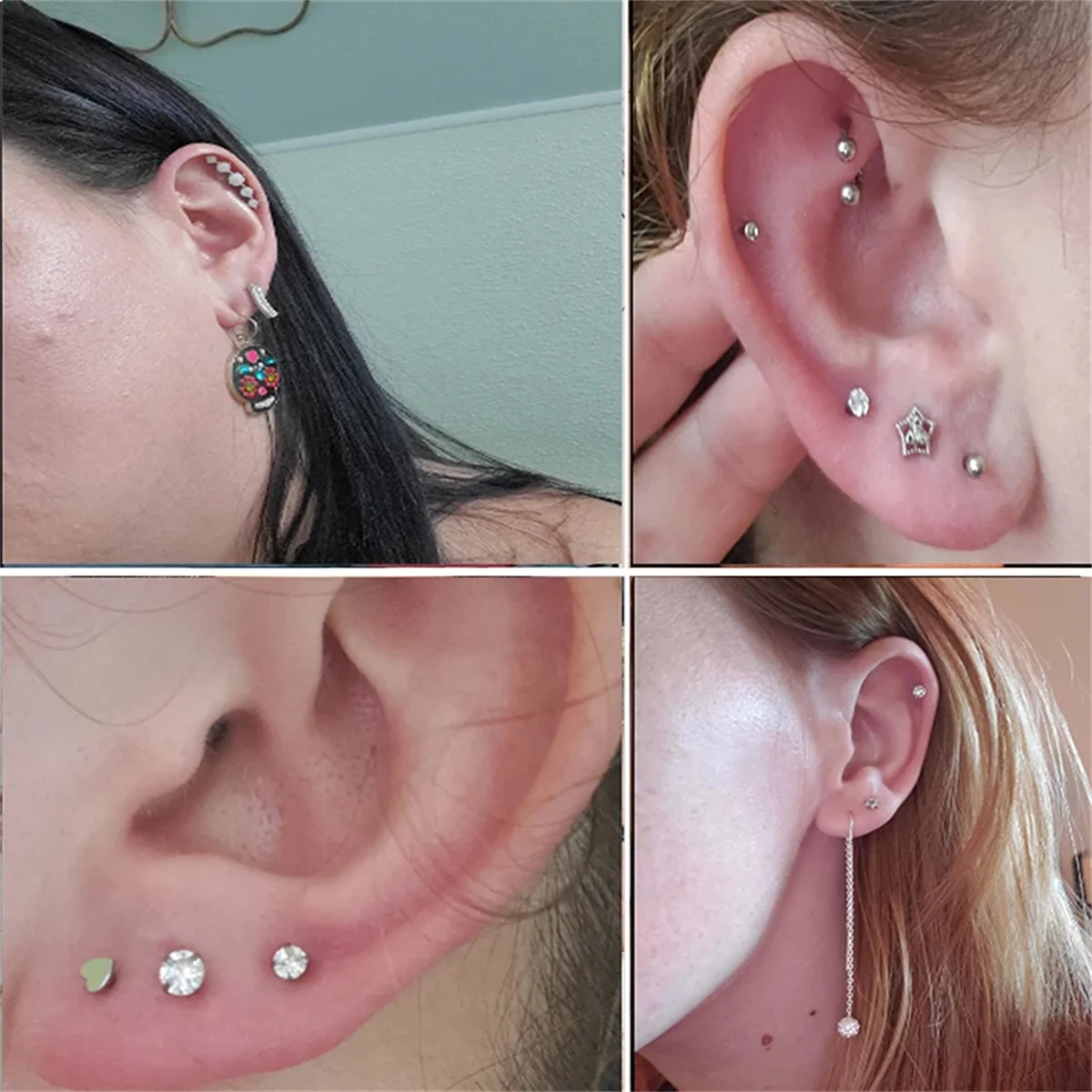 2pcs 저자 극성 스테인레스 스틸 연골 스터드 귀걸이, 눈 불꽃 문 바벨 백 스터드 큐빅 지르코니아 피어싱 쥬얼리