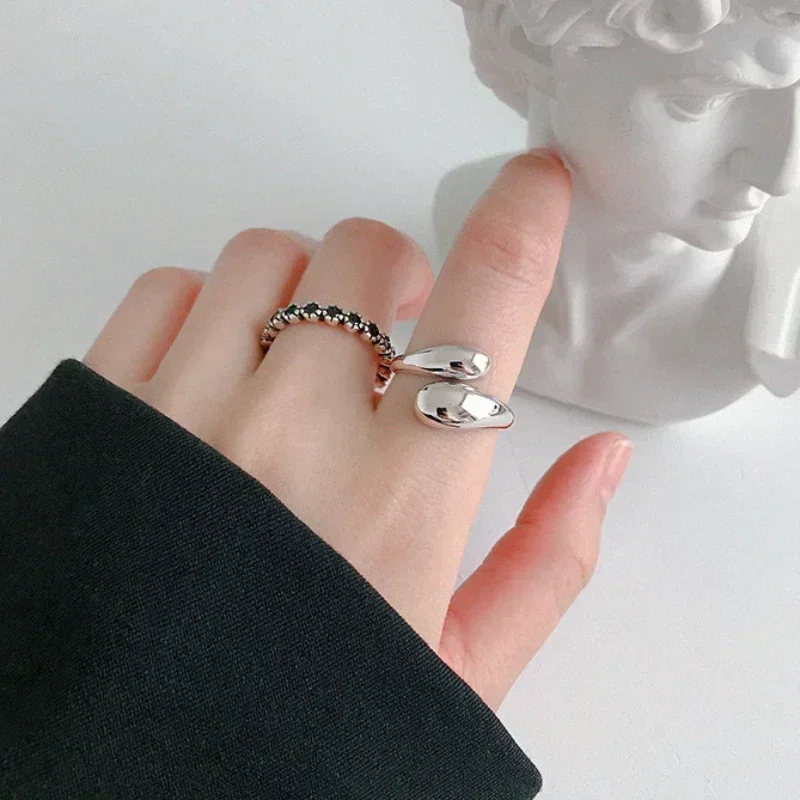 여자를위한 925 스털링 실버 부드러운 워터 드롭 반지 18K 골드 오픈 반지 웨딩 커플 반지 미적 보석 선물