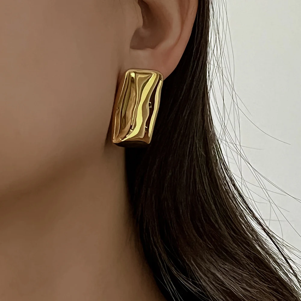 여성을위한 스테인레스 스틸 질감 기하학 스터드 귀걸이 부드러운 금속 골드 도금 트위스트 매듭 귀걸이 성명 빈티지 쥬얼리