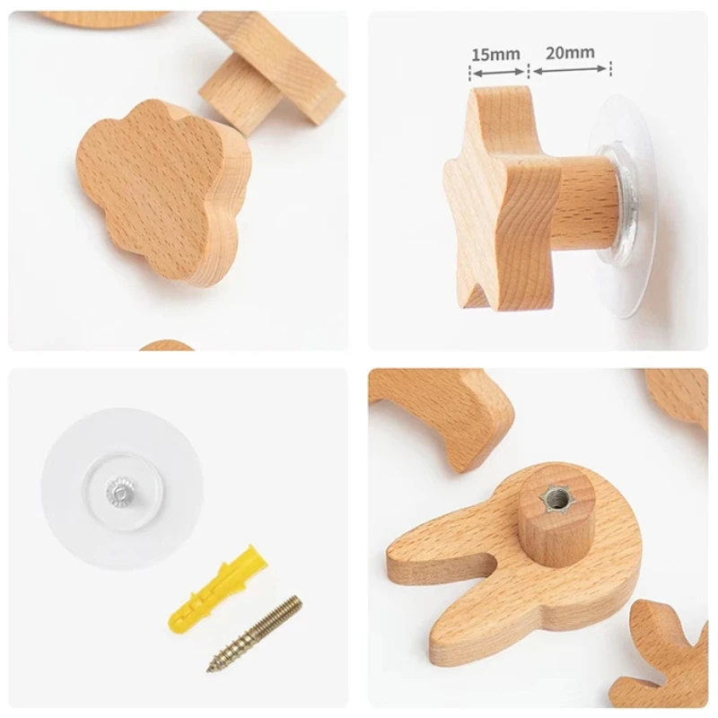 1pcs 동물 나무 후크 귀여운 방 장식 후크 벽 키 체인 코트 후크 홈 도어 나무 걸이 걸이 주방 액세서리 가제트