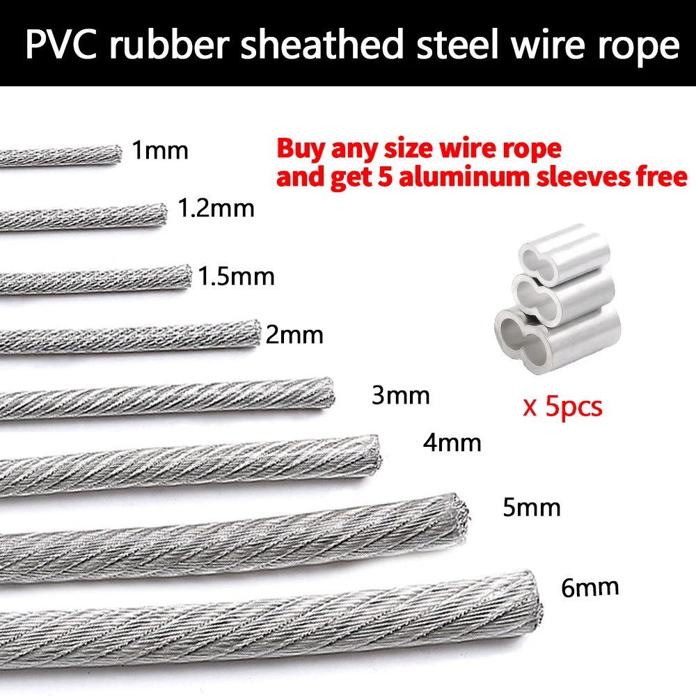 5M/10M/50M/100M 투명 색상 PVC 플라스틱 코팅 1.0-6mm 304 스테인레스 스틸 와이어 로프 케이블은 빨랫줄 등에 사용됩니다. title=5M/10M/50M/100M 투명 색상 PVC 플라스틱 코팅 1.0-6mm 304 스테인레스 스틸 와이어 로프 케이블은 빨랫줄 등에 사용됩니다. 