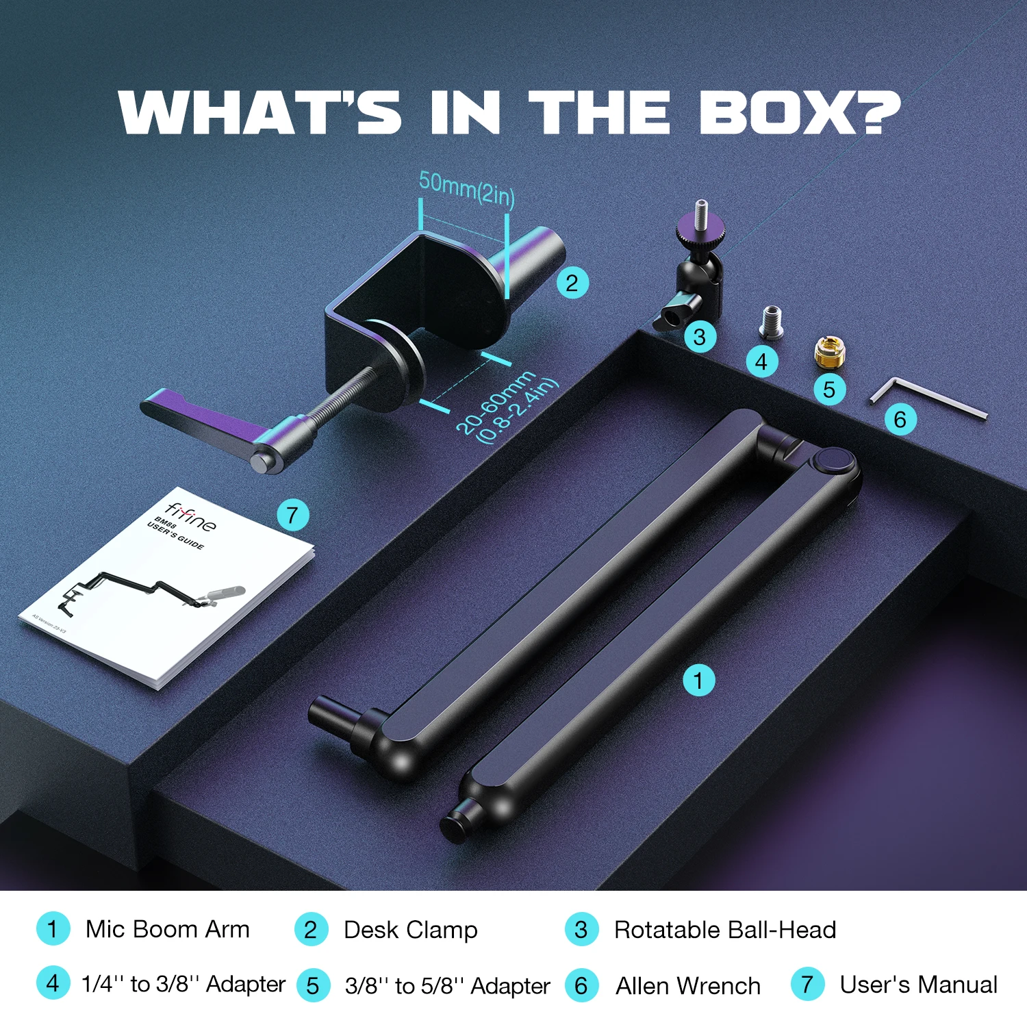 FIFINE 조정 가능한 로우 프로파일 암 마이크 스탠드(케이블 관리/데스크 마운트 포함), K688 Ampligame AM8-BM88용 서스펜션 붐