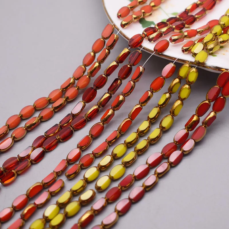 4x7mm 50 개/몫 Briolette 타원형 유리 구슬 도금 골드 컬러 크리스탈 유리 느슨한 스페이서 비즈 DIY 만들기 보석에 대 한 구슬에 대 한