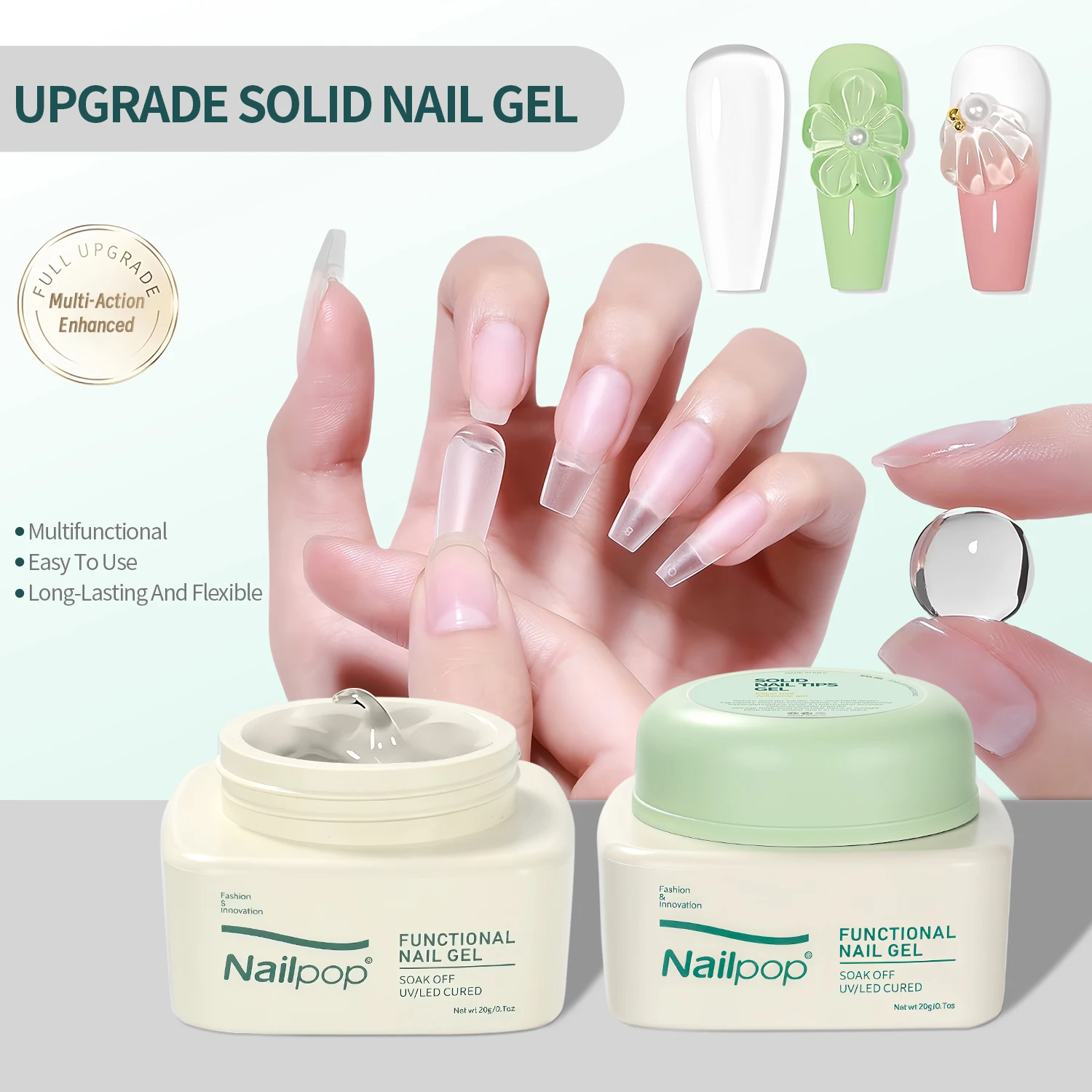 Nailpop 솔리드 네일 젤 접착제 손톱에 누르기 강력한 접착제 투명 젤 팁 접착제 UV 젤 오래 지속되는 손상 없음 20g (1/3pcs) title=Nailpop 솔리드 네일 젤 접착제 손톱에 누르기 강력한 접착제 투명 젤 팁 접착제 UV 젤 오래 지속되는 손상 없음 20g (1/3pcs)