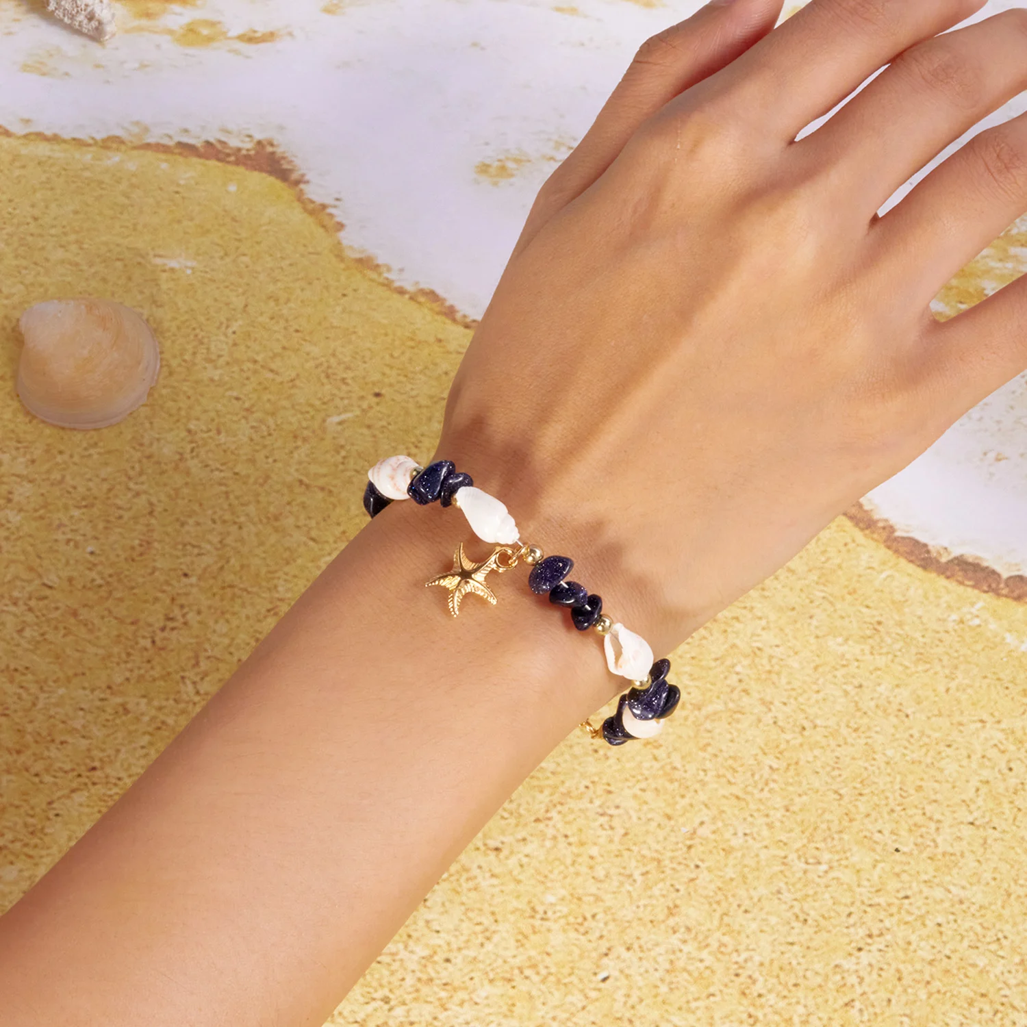 보헤미안 불가사리 조가비 비즈 여성을위한 팔찌 수제 불규칙한 돌 페르시 팔찌 비치 파티 우정 보석 선물