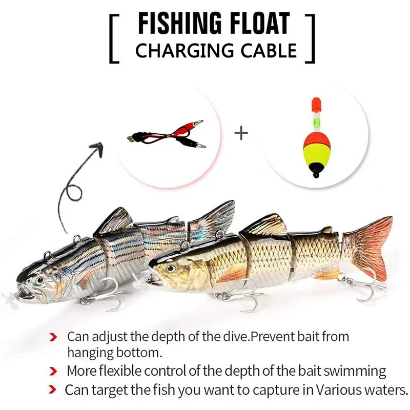 자동 Swimbait 전기 로봇 낚시 미끼 4 세그먼트 자동 멀티 관절 미끼 USB 충전식 Wobbler Pesca 액세서리