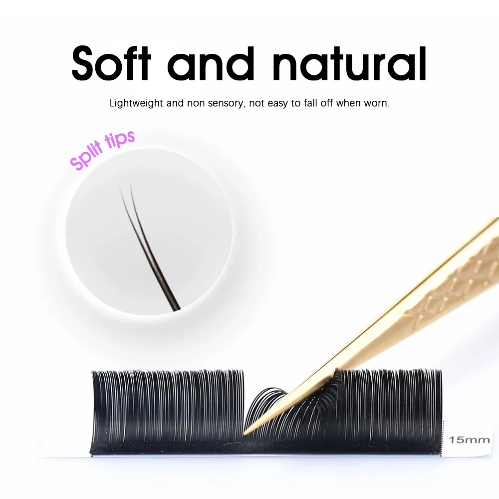 MASSCAKU 가짜 밍크 래쉬 타원형 플랫 속눈썹 연장 C/D 컬 0.15 0.20 0.25mm 8-18mm & 믹스 더블 스플릿 팁 메이크업 가짜 속눈썹