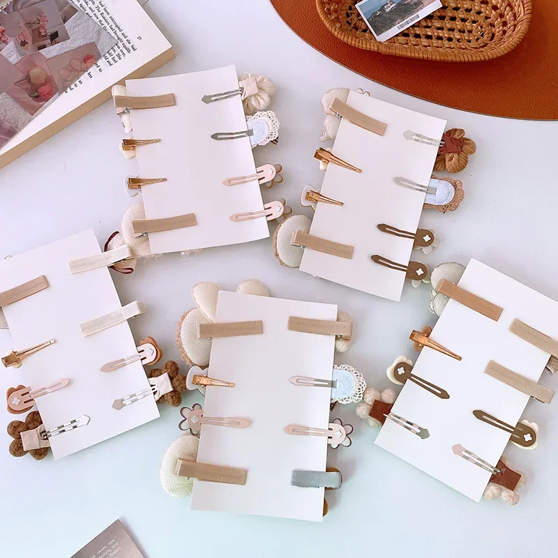 8 개/대 달콤한 소녀 헤어 클립 만화 곰 꽃 Bowknot 머리 핀 유아 소녀 사랑스러운 베이지 커피 색상 아이 아기 모자를 쓰고 있죠