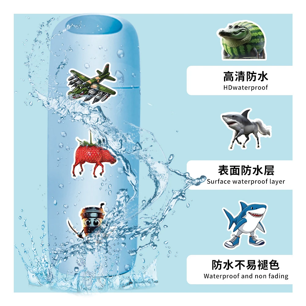 10/50PCS 추상 동물 스티커 Tung Tung Sahur 이탈리아어 Brainrot 동물 만화 데칼 DIY 수하물 전화 컵 기타 아이 장난감